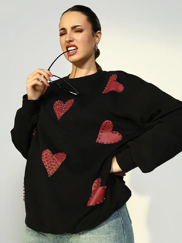 Women Embellished Black Sweatshirt