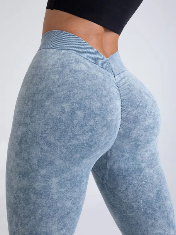 ZASUWA Female Denim Deep V Back Scrunch Bum Leggings