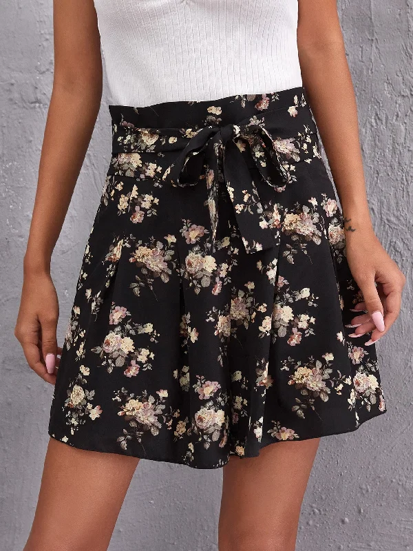 Boho All Over Print Tie Front High Waist Women Shorts