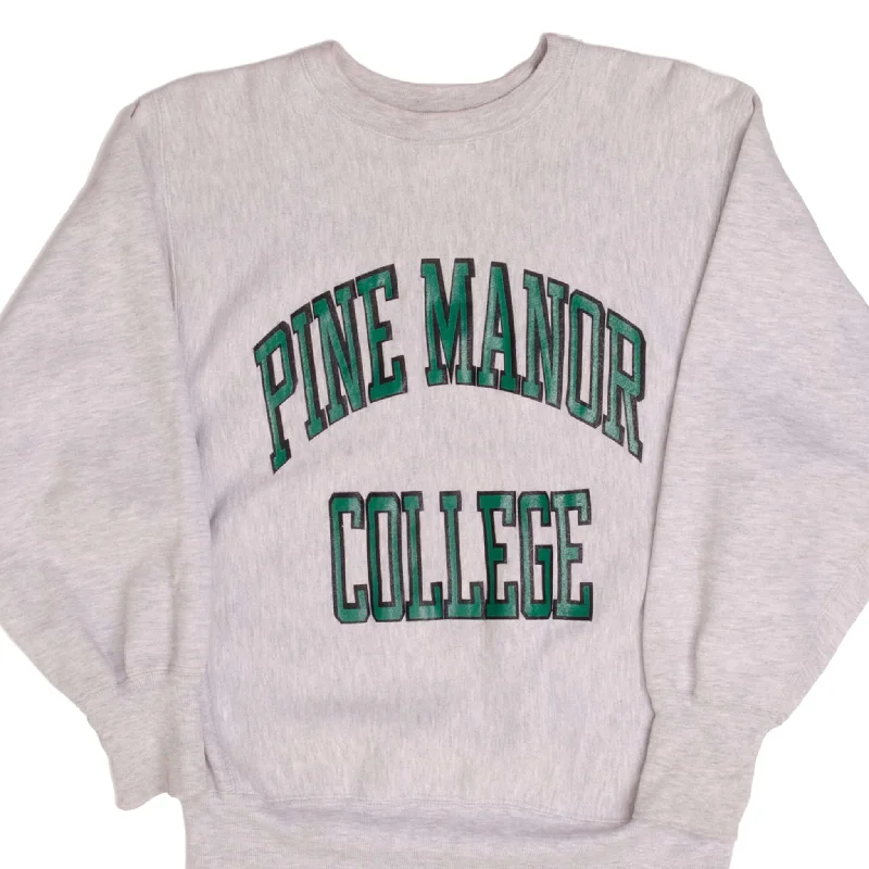 VINTAGE TRI BLEND REVERSE WEAVE PINE MANOR COLLEGE CHAMPION SWEATSHIRT 1980S SIZE MEDIUM MADE IN USA