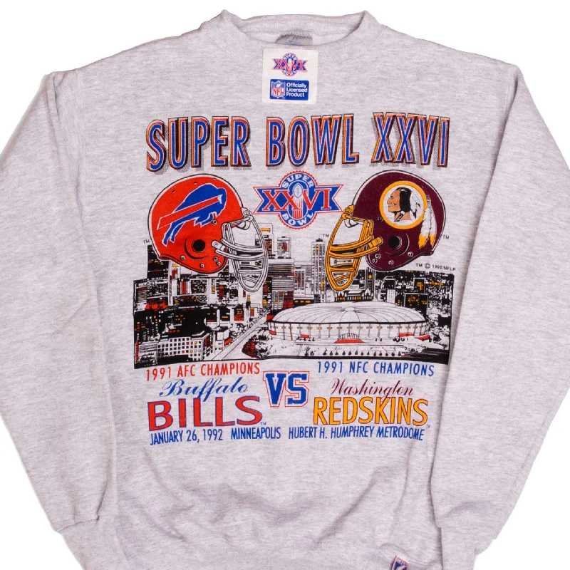 VINTAGE NFL SUPER BOWL BILLS VS REDSKINS SWEATSHIRT 1992 MEDIUM MADE USA DS