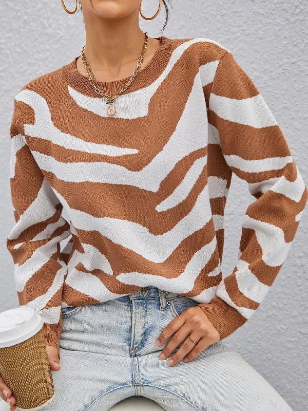 Casual Zebra Stripe Long Sleeve Round Neck Regular Women Sweater